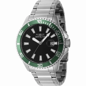 Invicta Men's Watch - Pro Diver Quartz Black Dial Silver Steel Bracelet Date | 46075