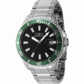 Invicta Men's Watch - Pro Diver Quartz Black Dial Silver Steel Bracelet Date | 46075