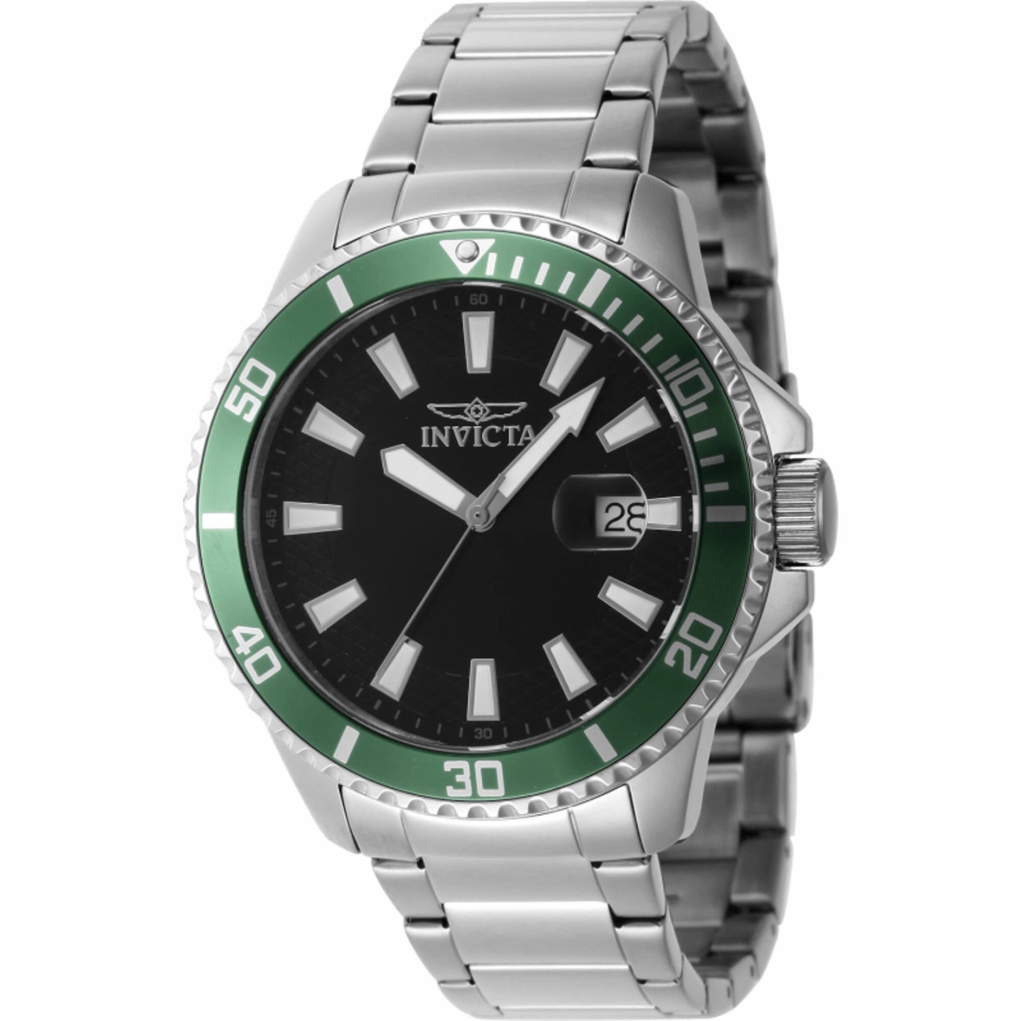 Invicta Men's Watch - Pro Diver Quartz Black Dial Silver Steel Bracelet Date | 46075