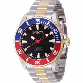 Invicta Men's Watch - Pro Diver Quartz Black Dial Two Tone Steel Bracelet | 46649
