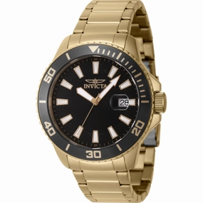 Invicta Men's Watch - Pro Diver Quartz Black Dial Yellow Gold Bracelet Date | 46066