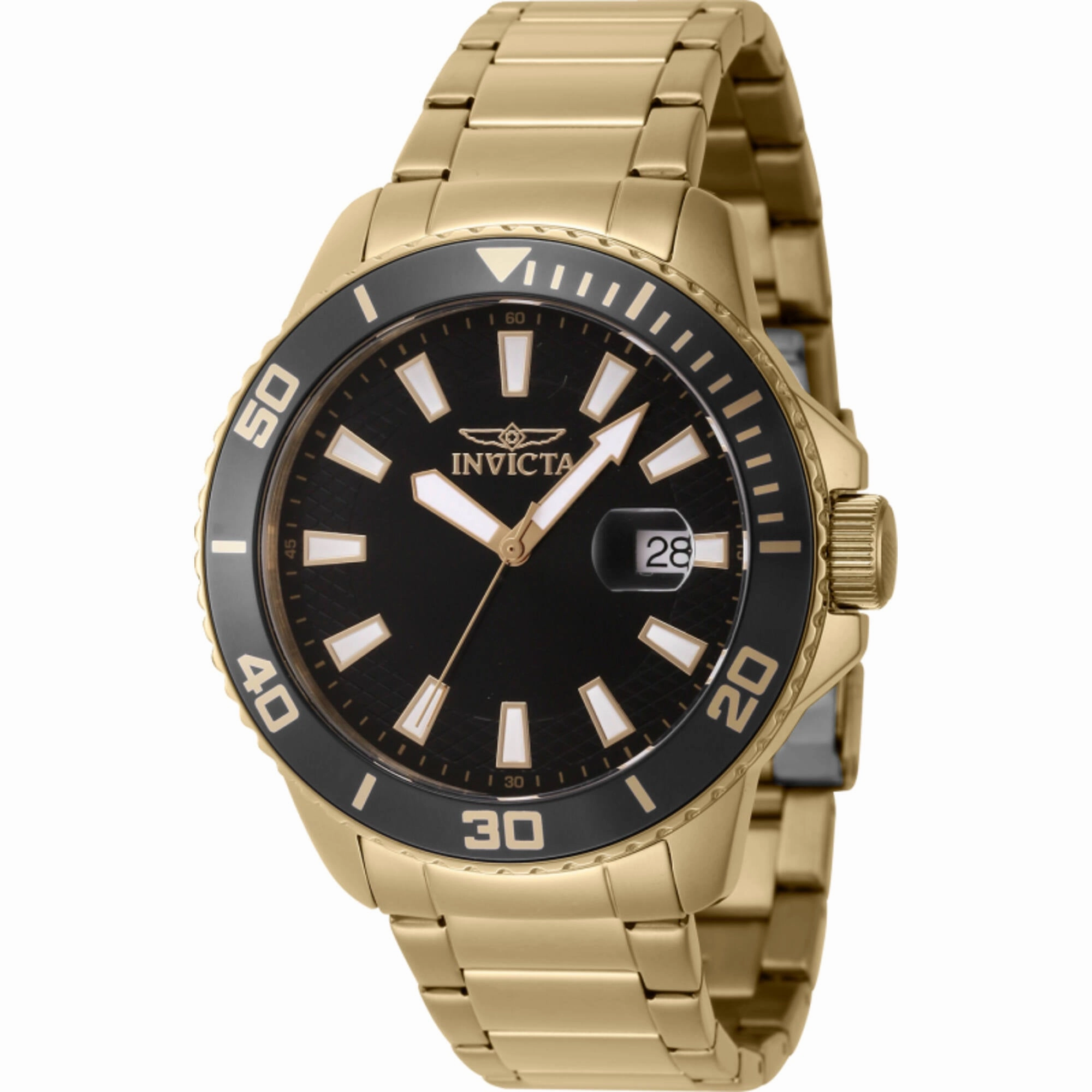 Invicta Men's Watch - Pro Diver Quartz Black Dial Yellow Gold Bracelet Date | 46066