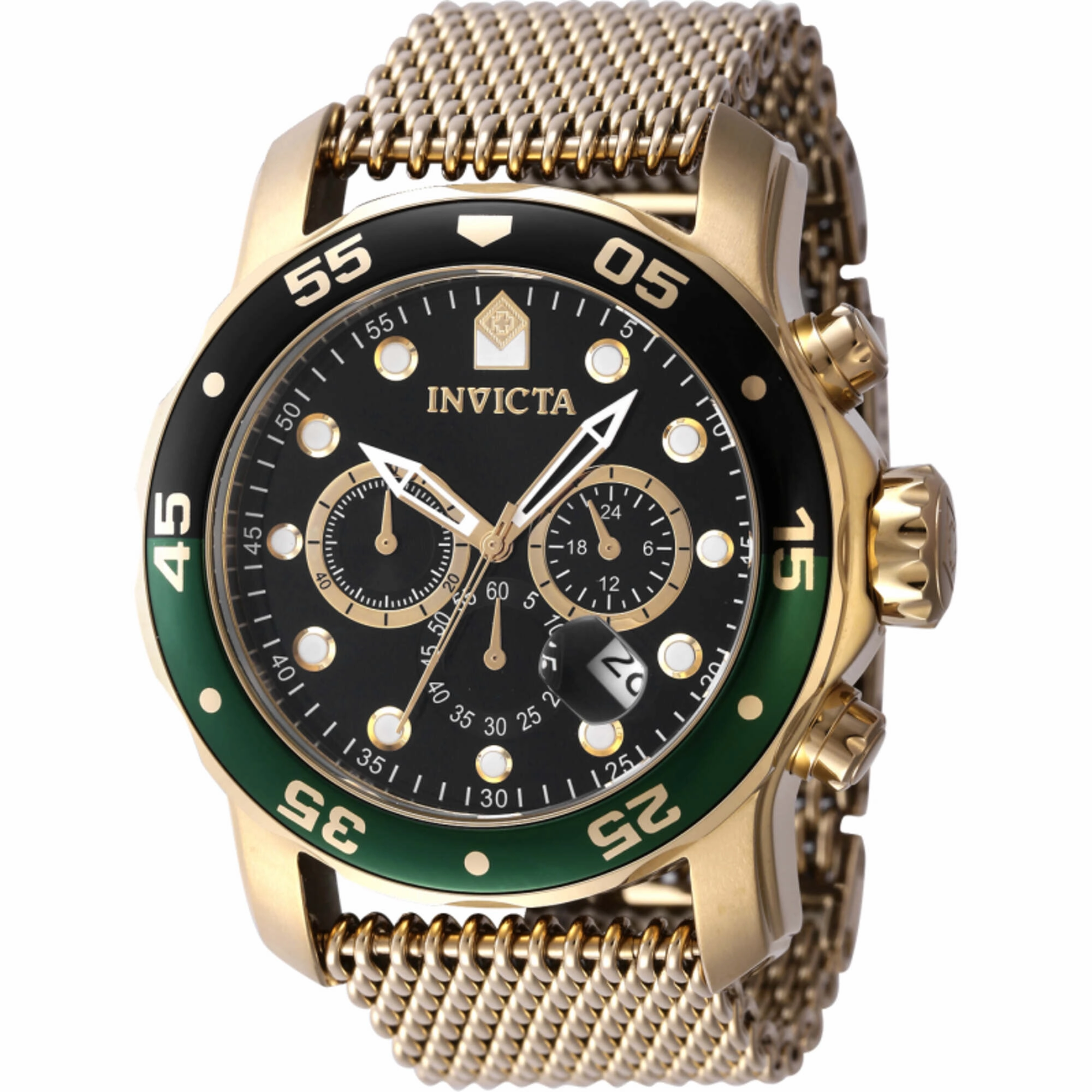 Invicta Men's Watch - Pro Diver Quartz Black Dial Yellow Gold Mesh Bracelet | 47632