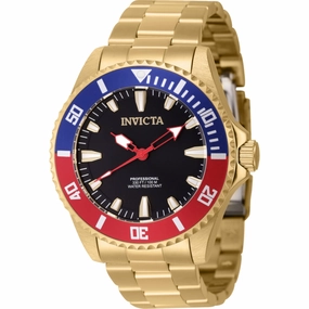 Invicta Men's Watch - Pro Diver Quartz Black Dial Yellow Gold Steel Bracelet | 46648