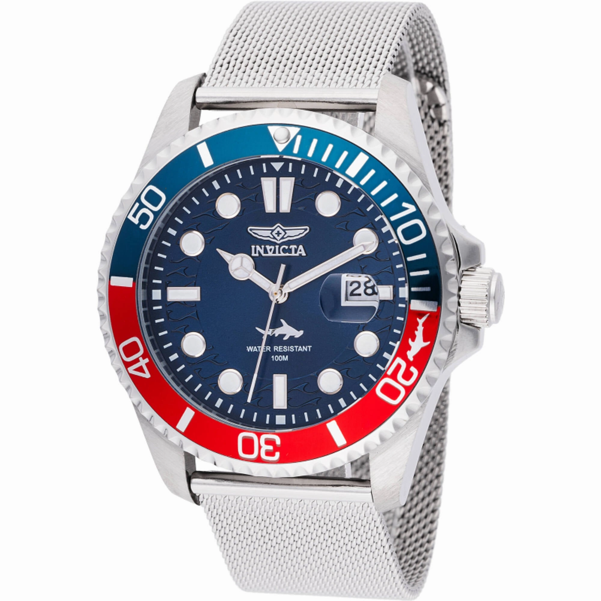 Invicta Men's Watch - Pro Diver Quartz Blue Dial Silver Mesh Bracelet Date | 47175