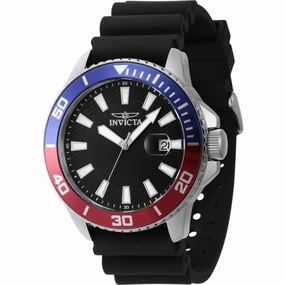 Invicta Men's Watch - Pro Diver Quartz Blue/Red/Silver Tone Bezel Black Strap | 46090