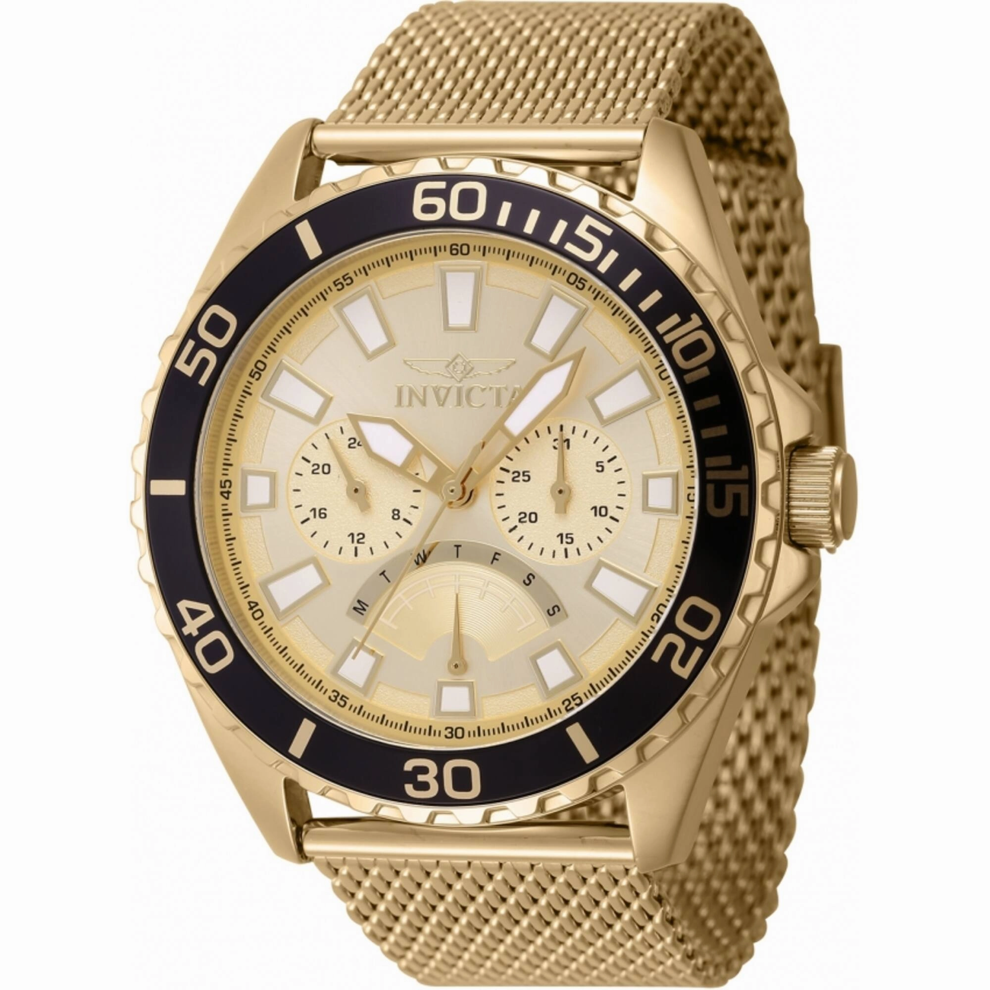 Invicta Men's Watch - Pro Diver Quartz Day-Date Gold Tone Dial Mesh Bracelet | 46908