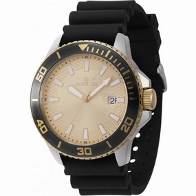 Invicta Men's Watch - Pro Diver Quartz Gold Tone Dial Black Silicone Strap | 46094