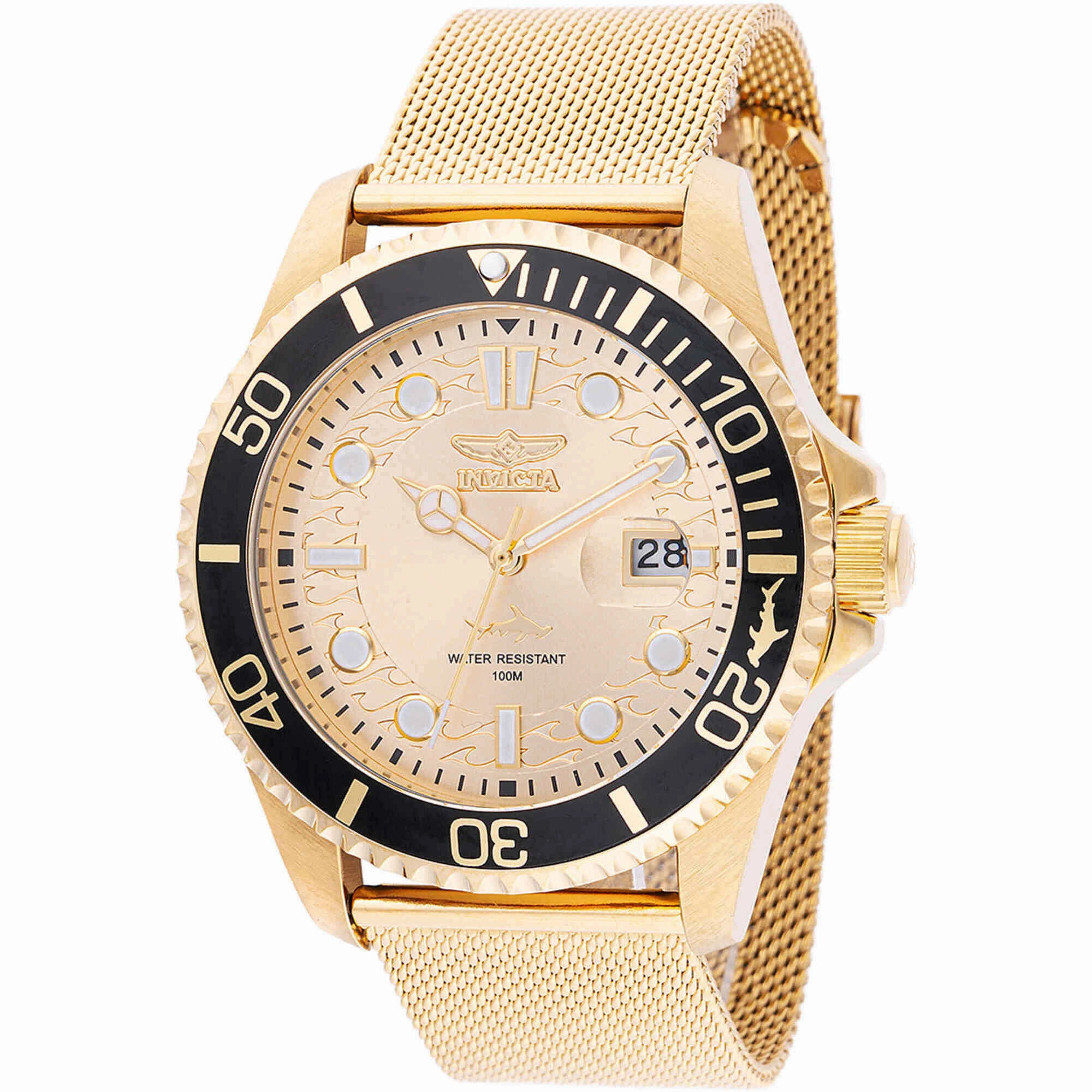 Invicta Men's Watch - Pro Diver Quartz Gold Tone Dial Mesh Bracelet | 47177
