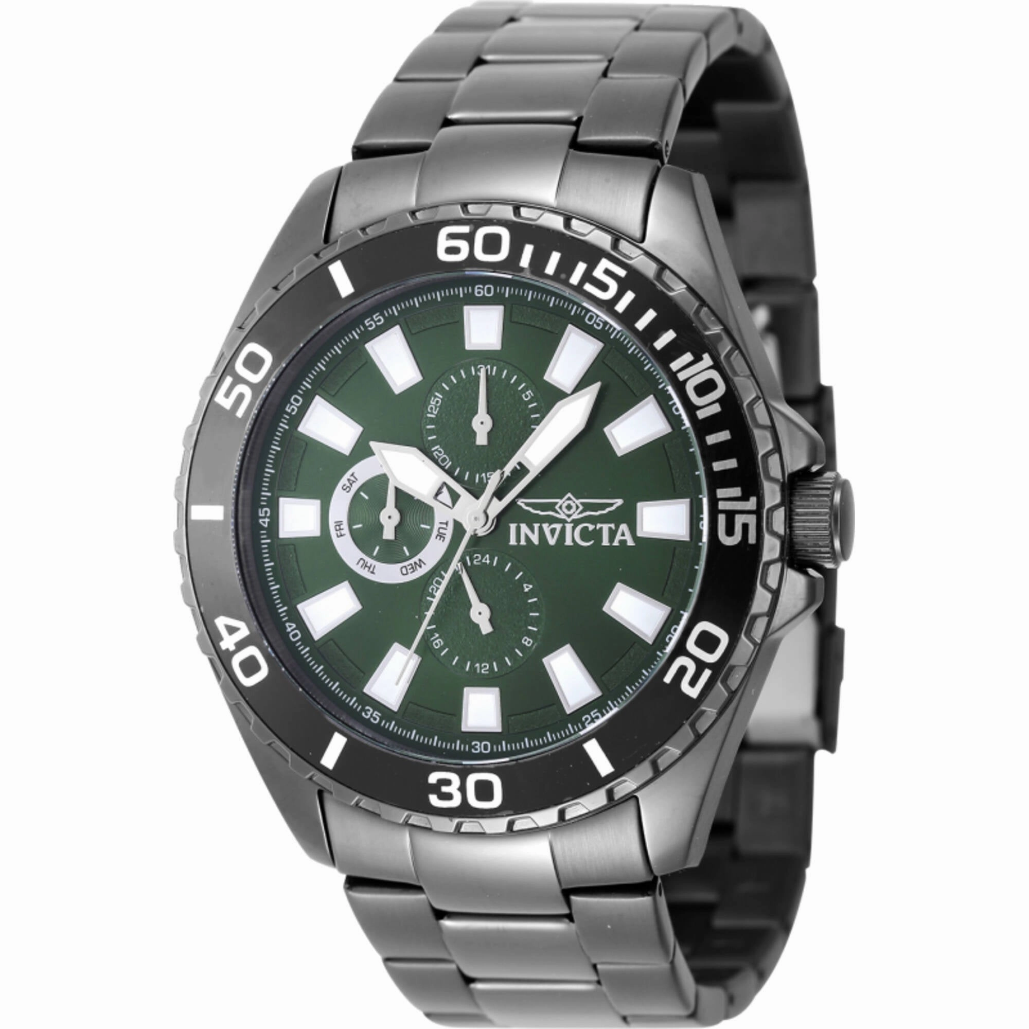 Invicta Men's Watch - Pro Diver Quartz Green Dial Charcoal Steel Bracelet | 29930