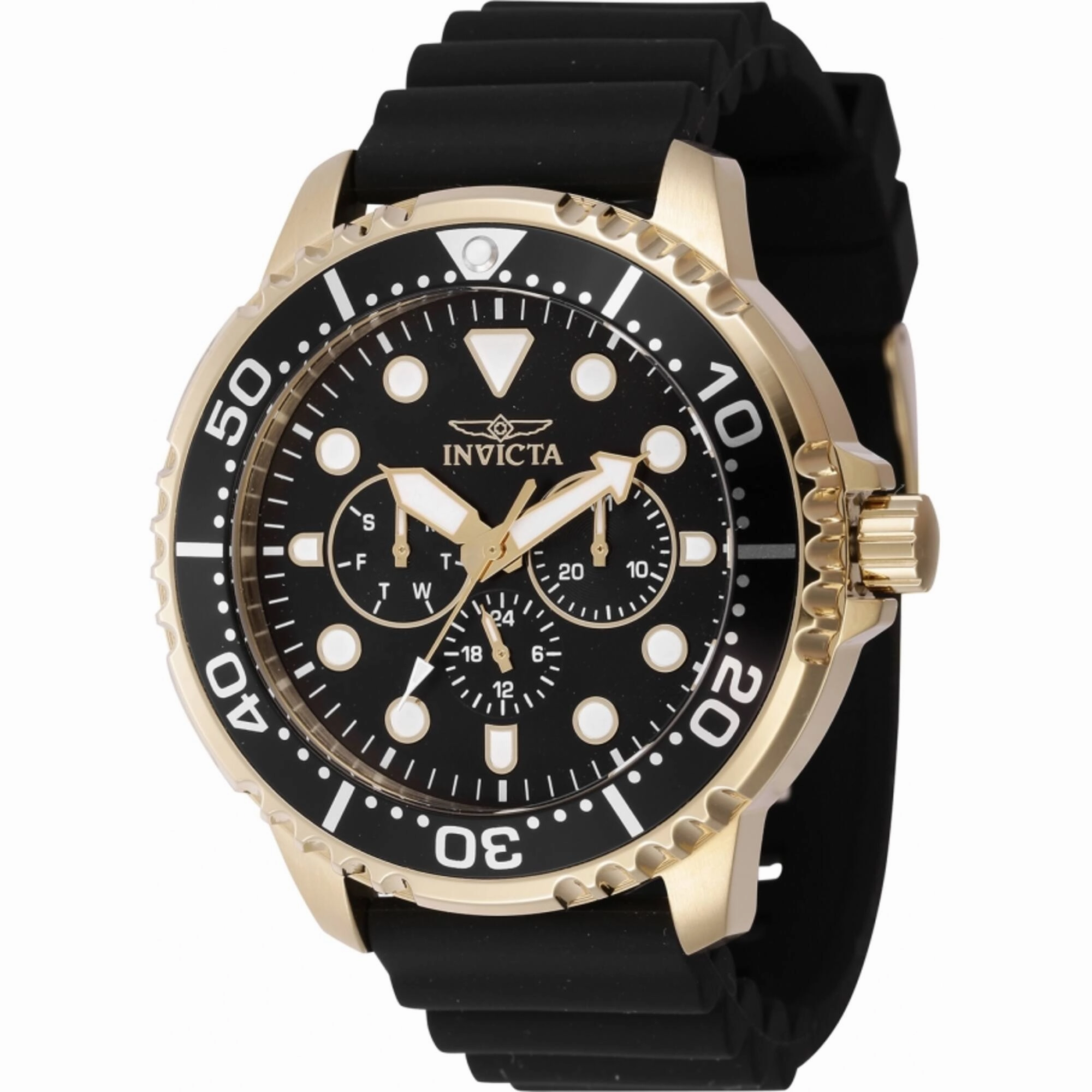 Invicta Men's Watch - Pro Diver Quartz Yellow Gold Case Black Silicone Strap | 47235