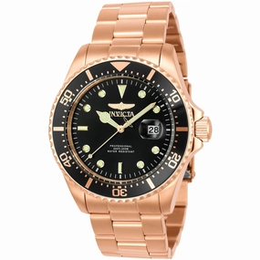 Invicta Men's Watch - Pro Diver Rotating Bezel Black Dial Rose Gold Bracelet | 23386