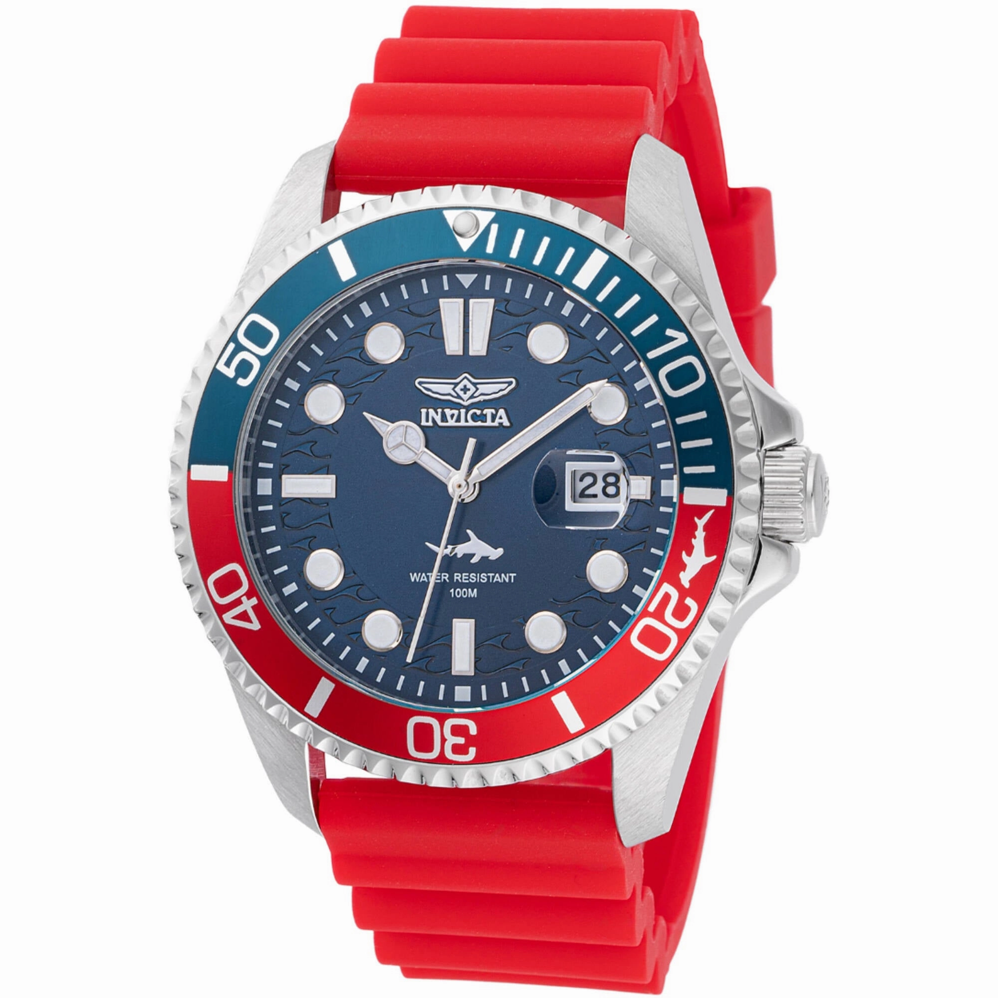 Invicta Men's Watch - Pro Diver Rotating Bezel Blue Dial Red Silicone Strap | 47164