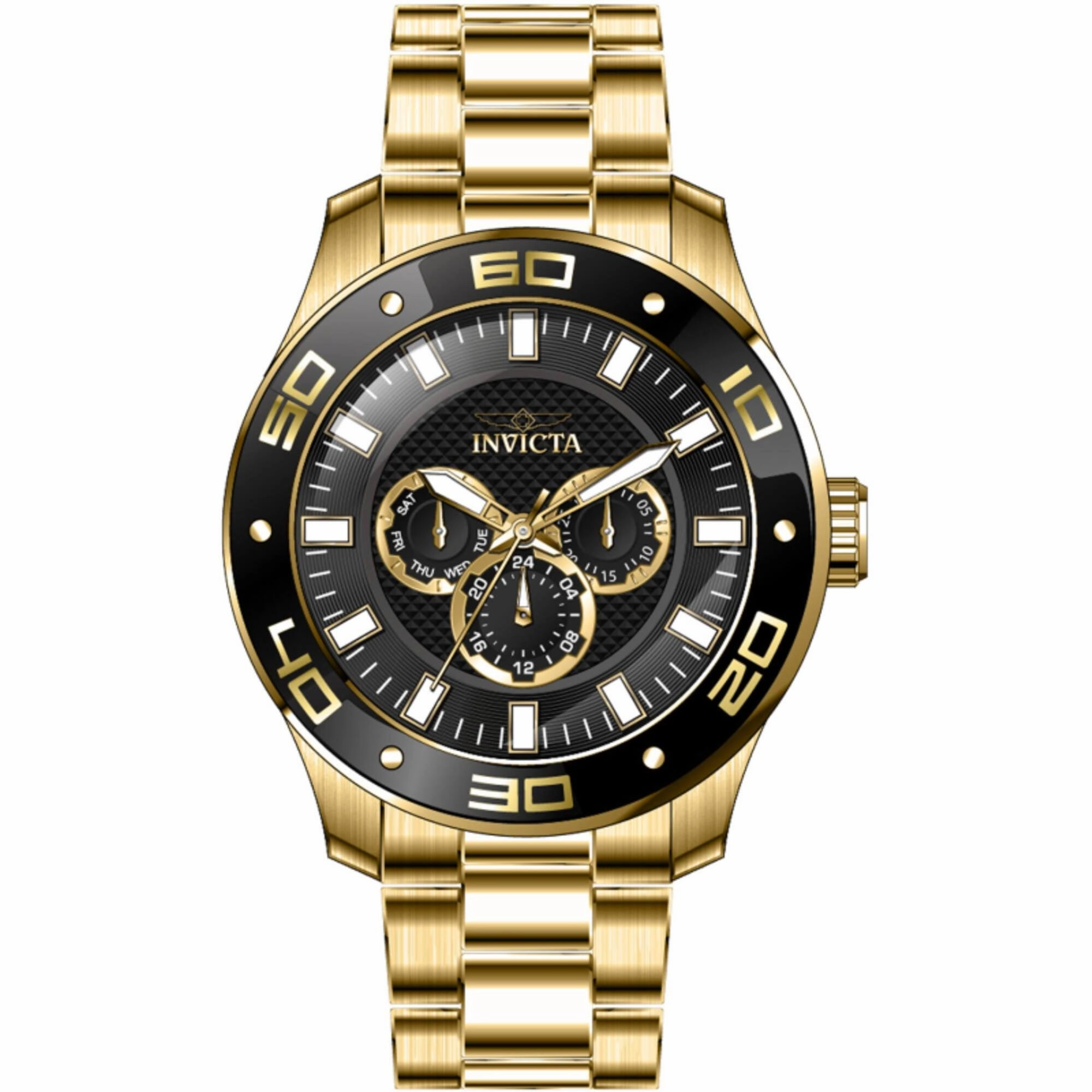 Invicta Men's Watch - Pro Diver Scuba Black Dial Yellow Gold Bracelet Quartz | 45758