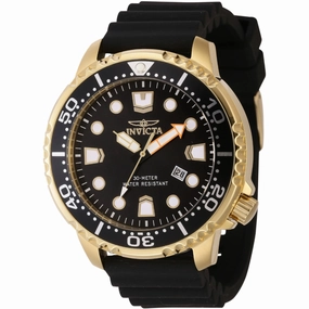 Invicta Men's Watch - Pro Diver Yellow Gold Case Black Dial Silicone Strap | 44833