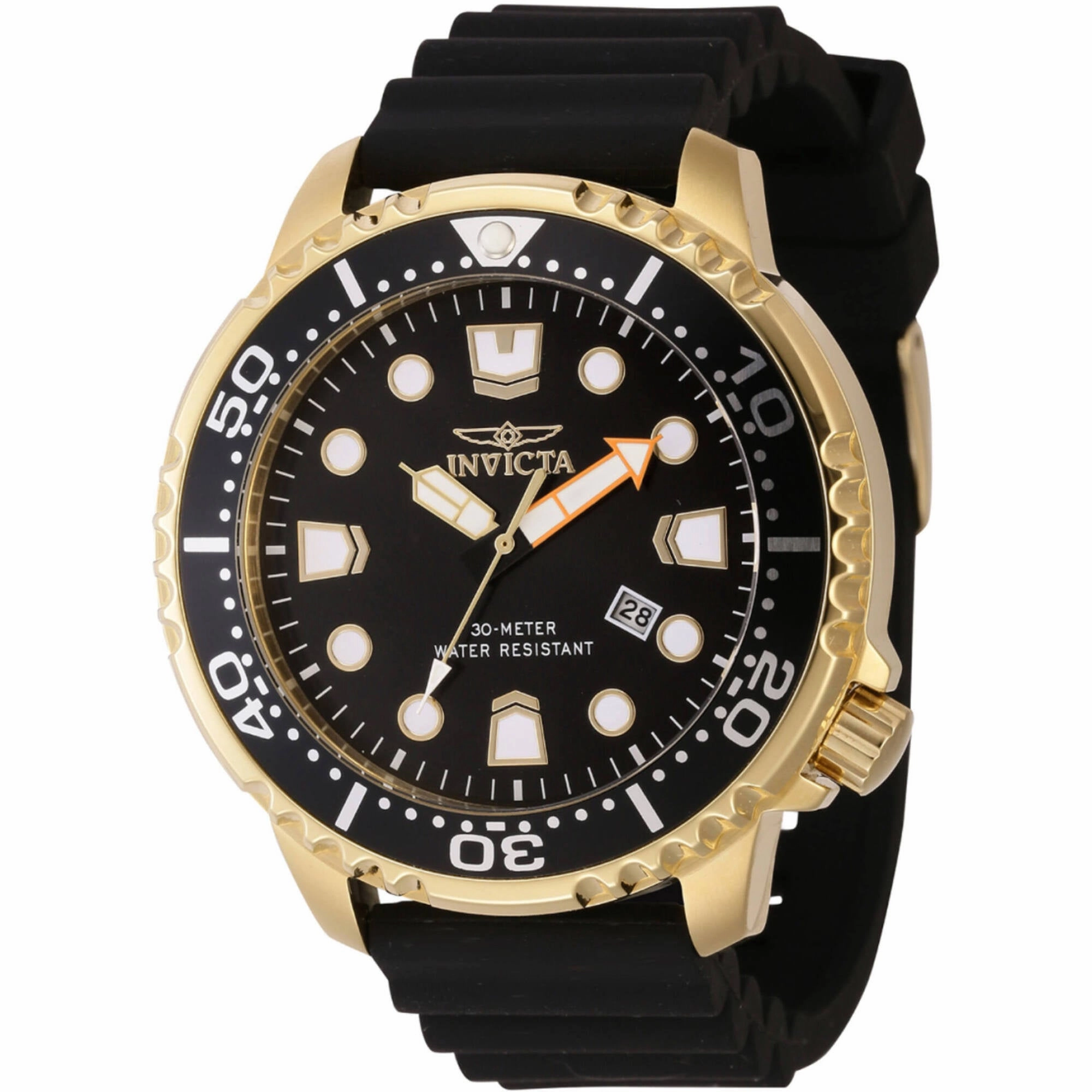 Invicta Men's Watch - Pro Diver Yellow Gold Case Black Dial Silicone Strap | 44833