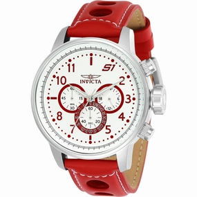 Invicta Men's Watch - S1 Rally Chronograph White and Red Dial Leather Strap | 24082