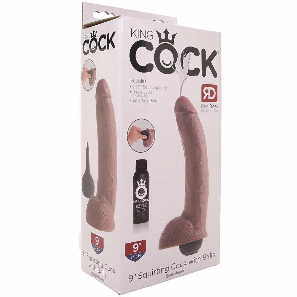 King Cock 9 Inch Squirting Cock with Balls in Brown