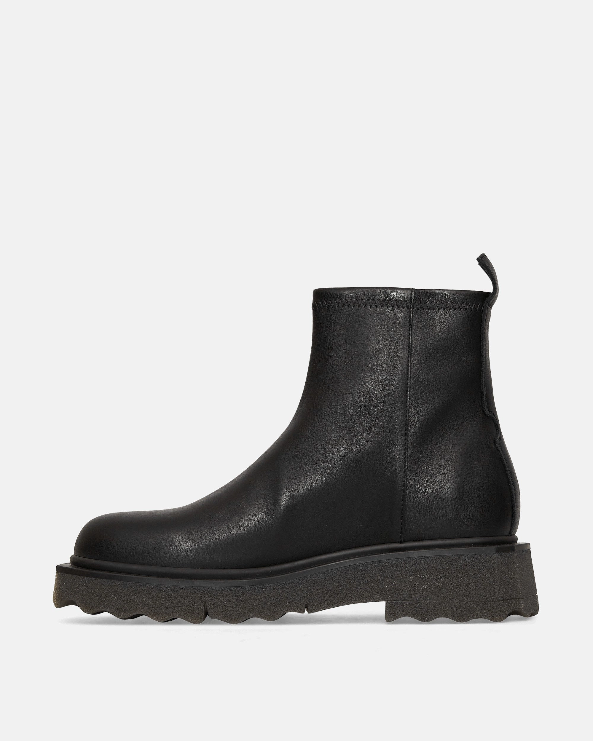 Leather Sponge Zip Boots Black