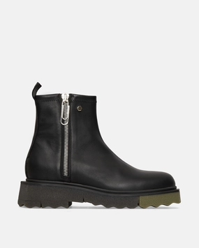 Leather Sponge Zip Boots Black