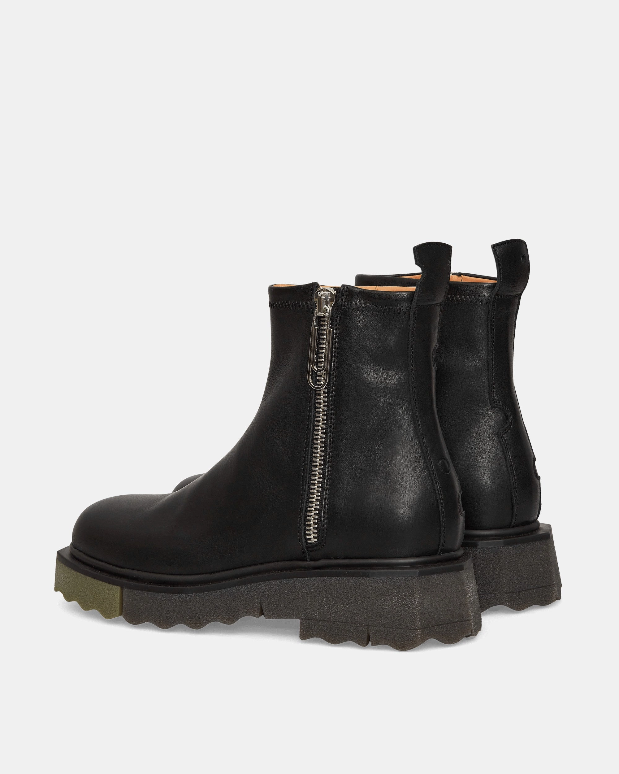Leather Sponge Zip Boots Black