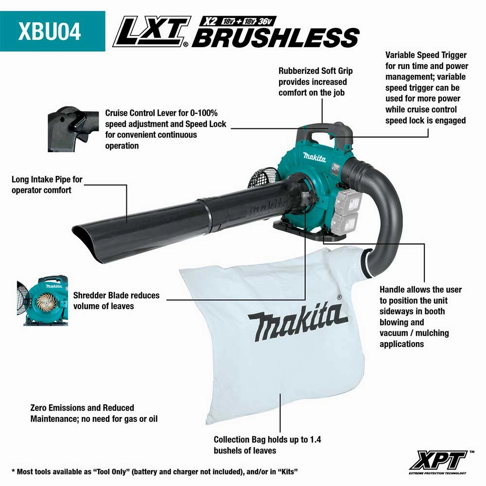 Makita XBU04ZV 18V X2 36V LXT Li-Ion Cordless Blower w/ Attachments - Bare Tool