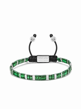 Men's Bracelet with Marbled Green and Silver Miyuki Tila Beads