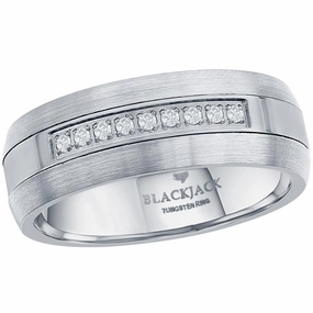 Men's Ring - Brushed and Polished CZ 8mm Tungsten, Size 9 | SW-2121-9