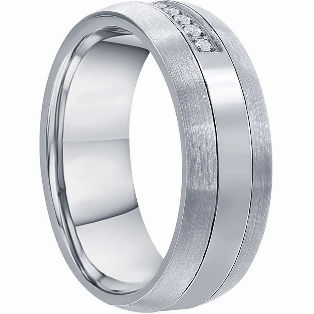 Men's Ring - Brushed and Polished CZ 8mm Tungsten, Size 9 | SW-2121-9
