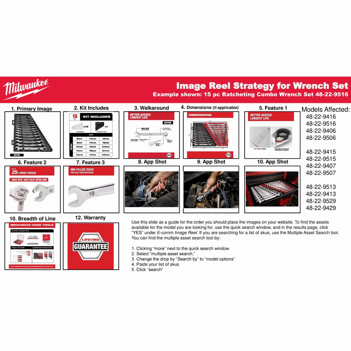 Milwaukee 48-22-9506 - 7pc Ratcheting Combination Wrench Set - Metric