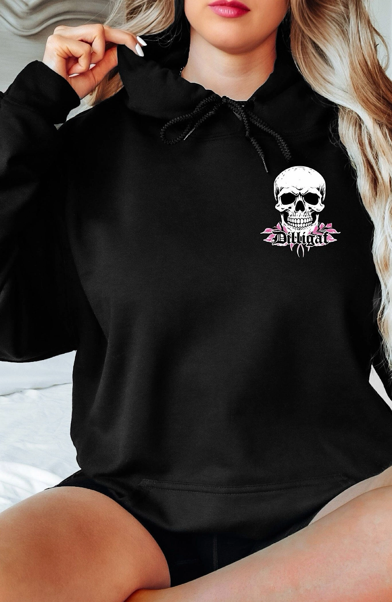 Pink Vine Skull Pullover Hoodie