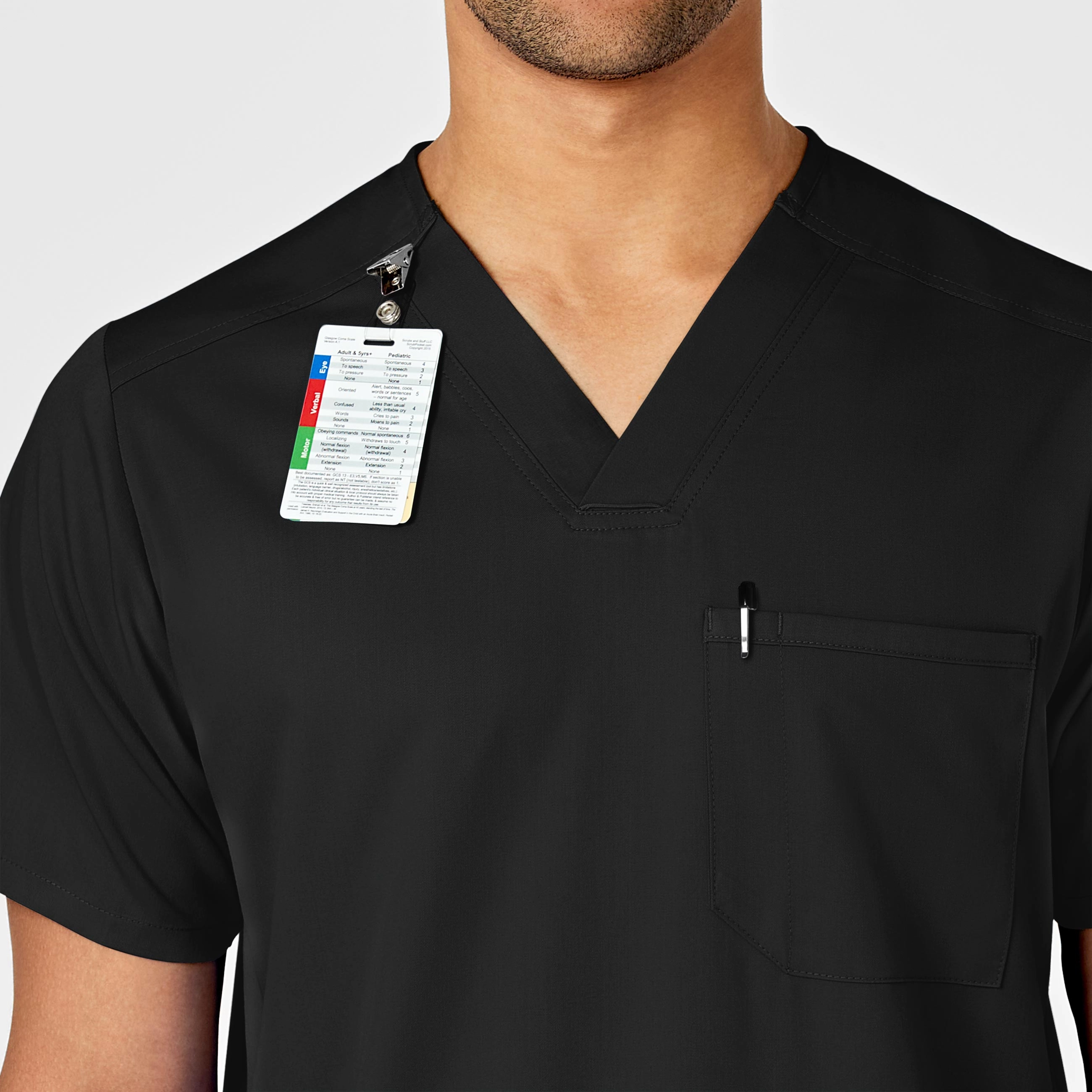 PRO Men's Multi-Pocket V-Neck Scrub Top - Black