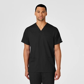 PRO Men's Multi-Pocket V-Neck Scrub Top - Black