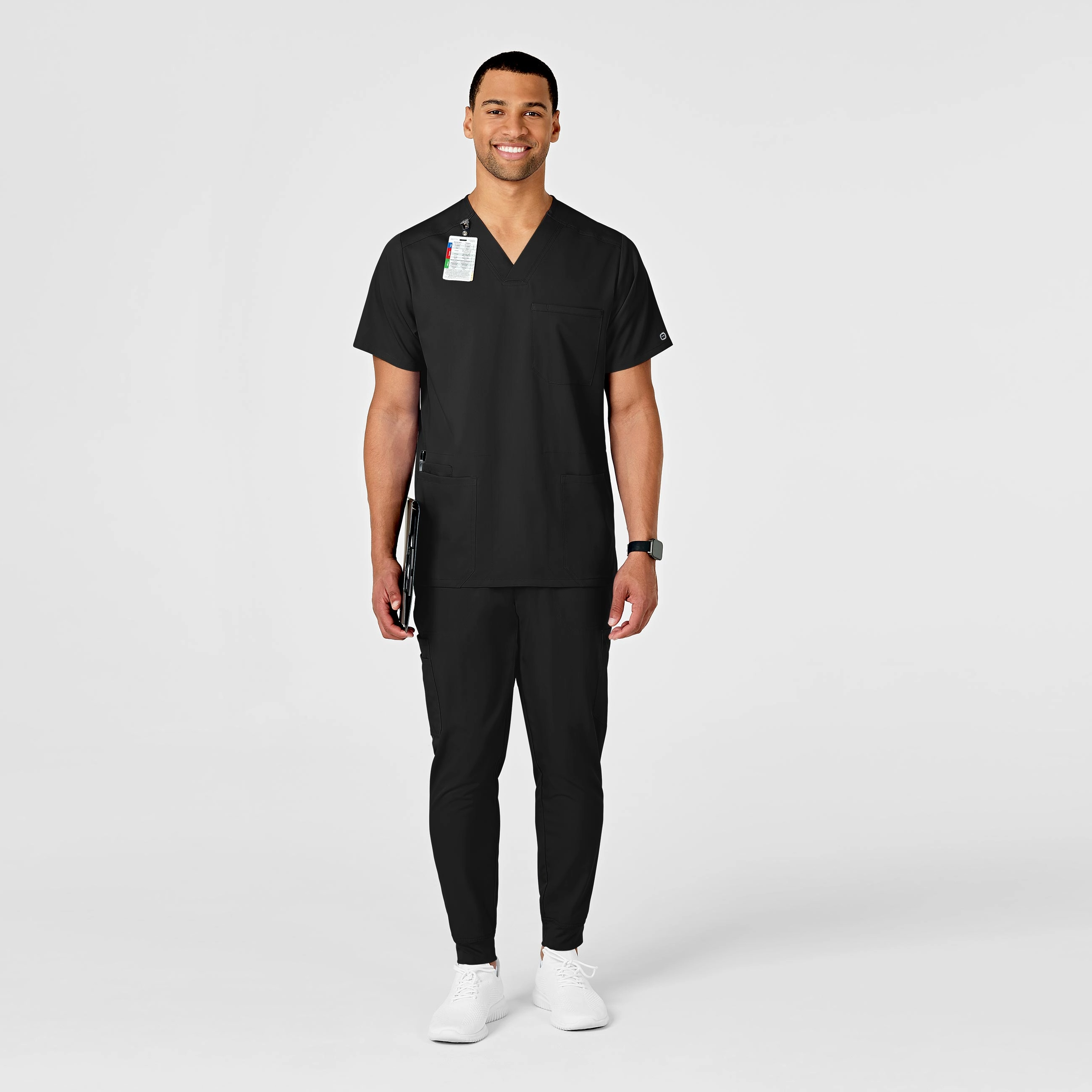 PRO Men's Multi-Pocket V-Neck Scrub Top - Black
