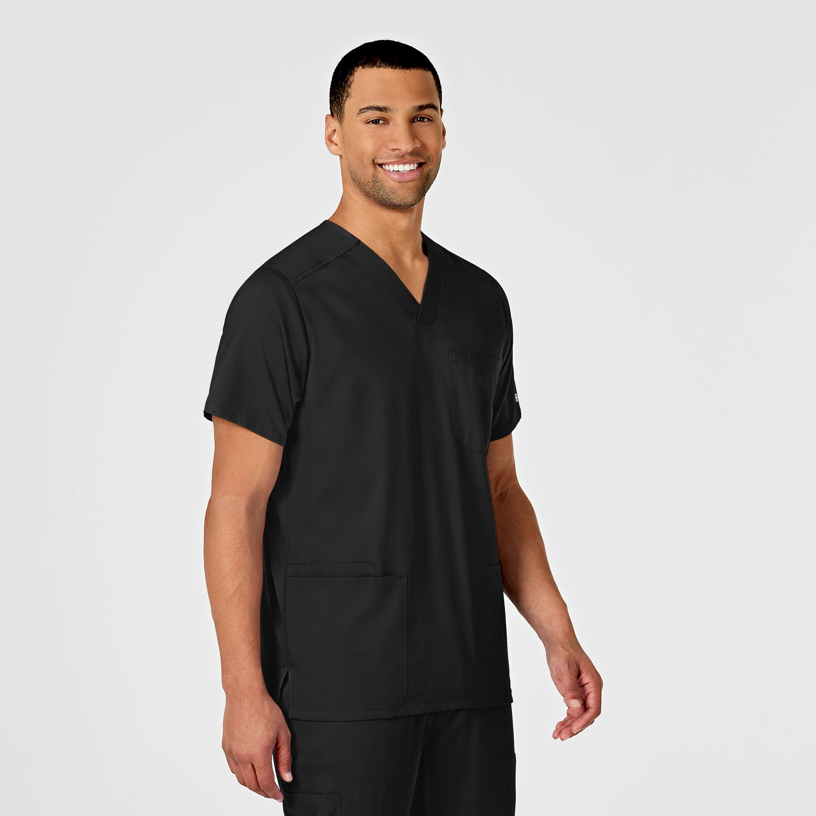 PRO Men's Multi-Pocket V-Neck Scrub Top - Black