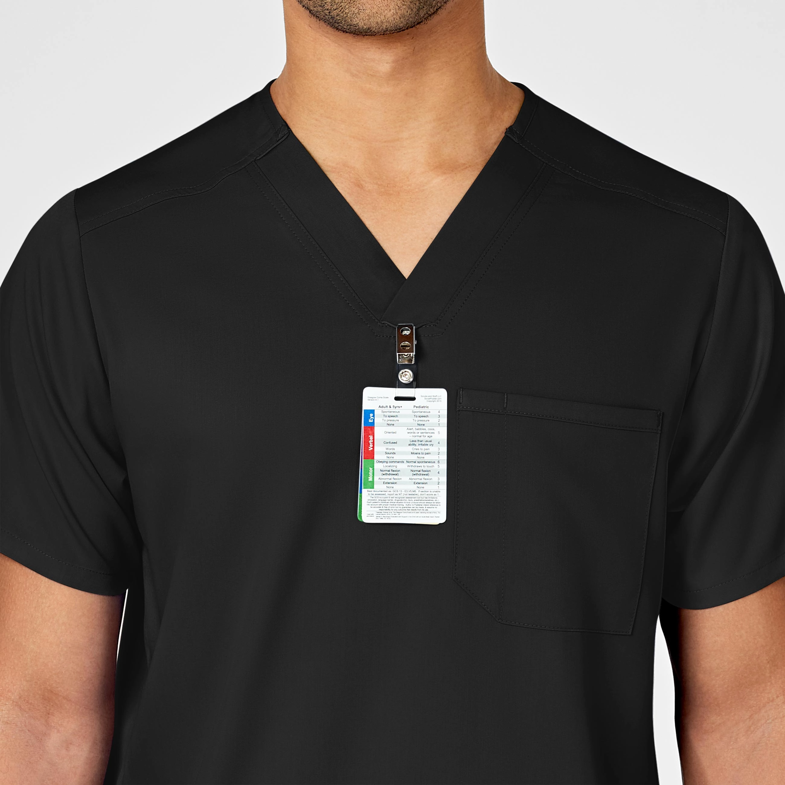 PRO Men's Multi-Pocket V-Neck Scrub Top - Black