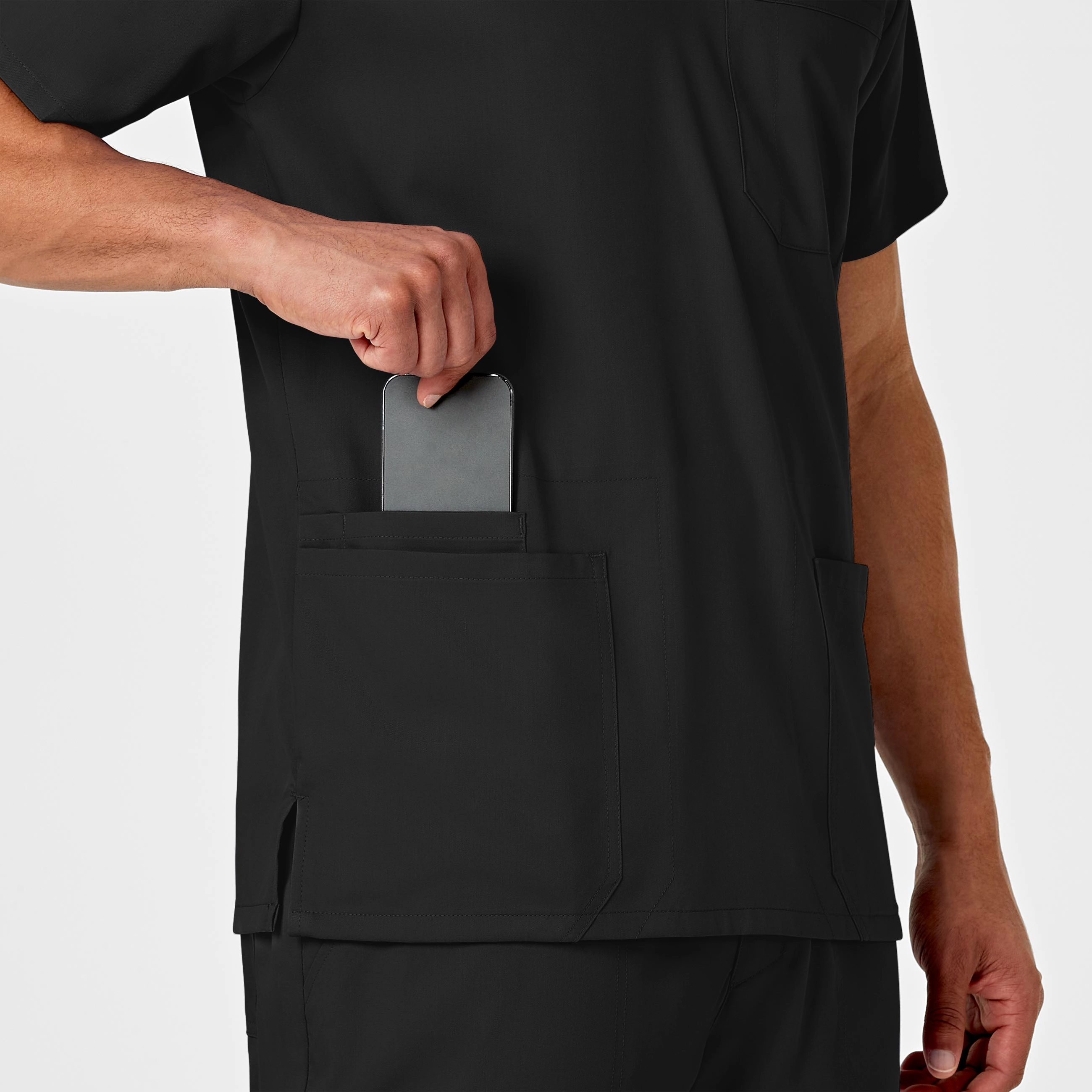 PRO Men's Multi-Pocket V-Neck Scrub Top - Black