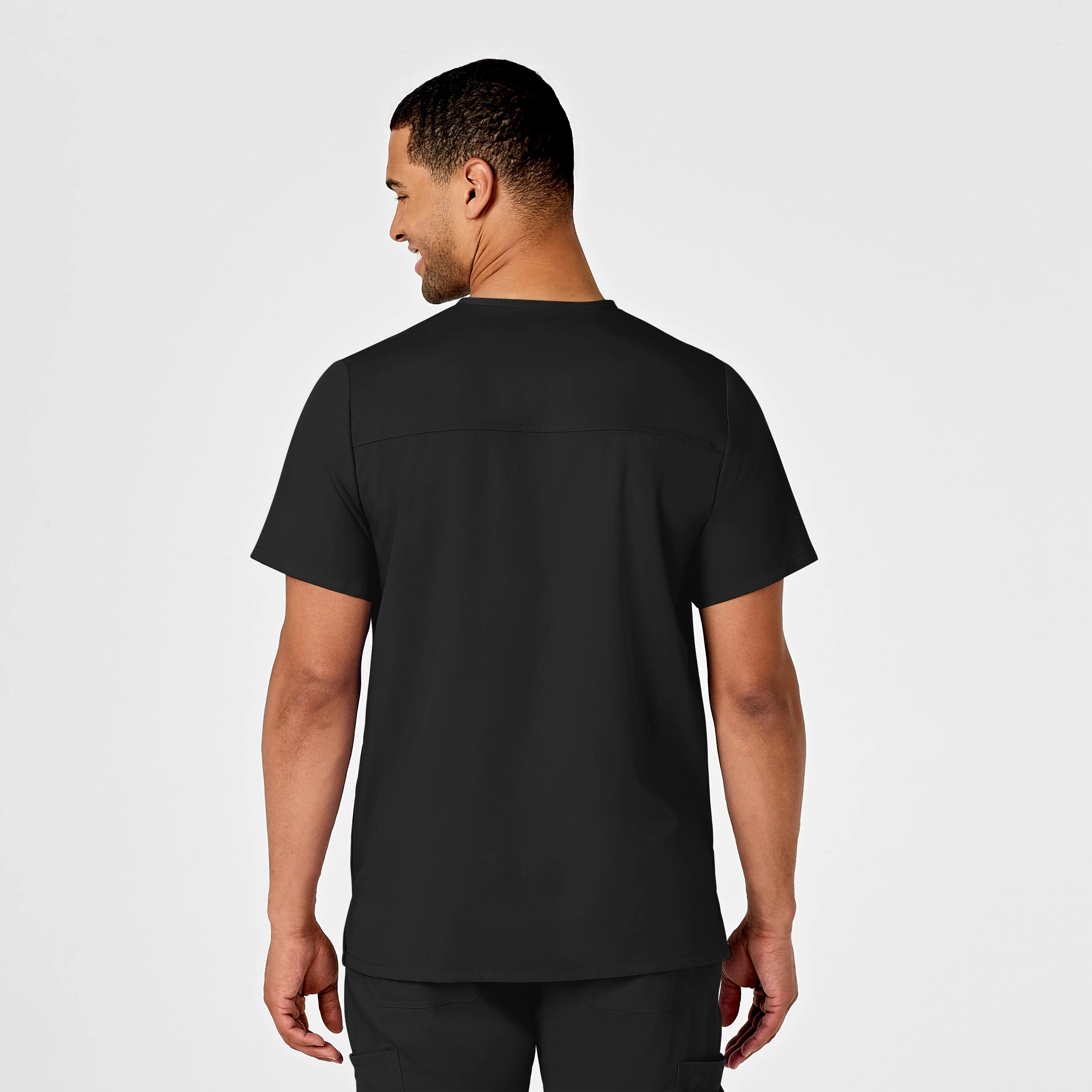 PRO Men's Multi-Pocket V-Neck Scrub Top - Black