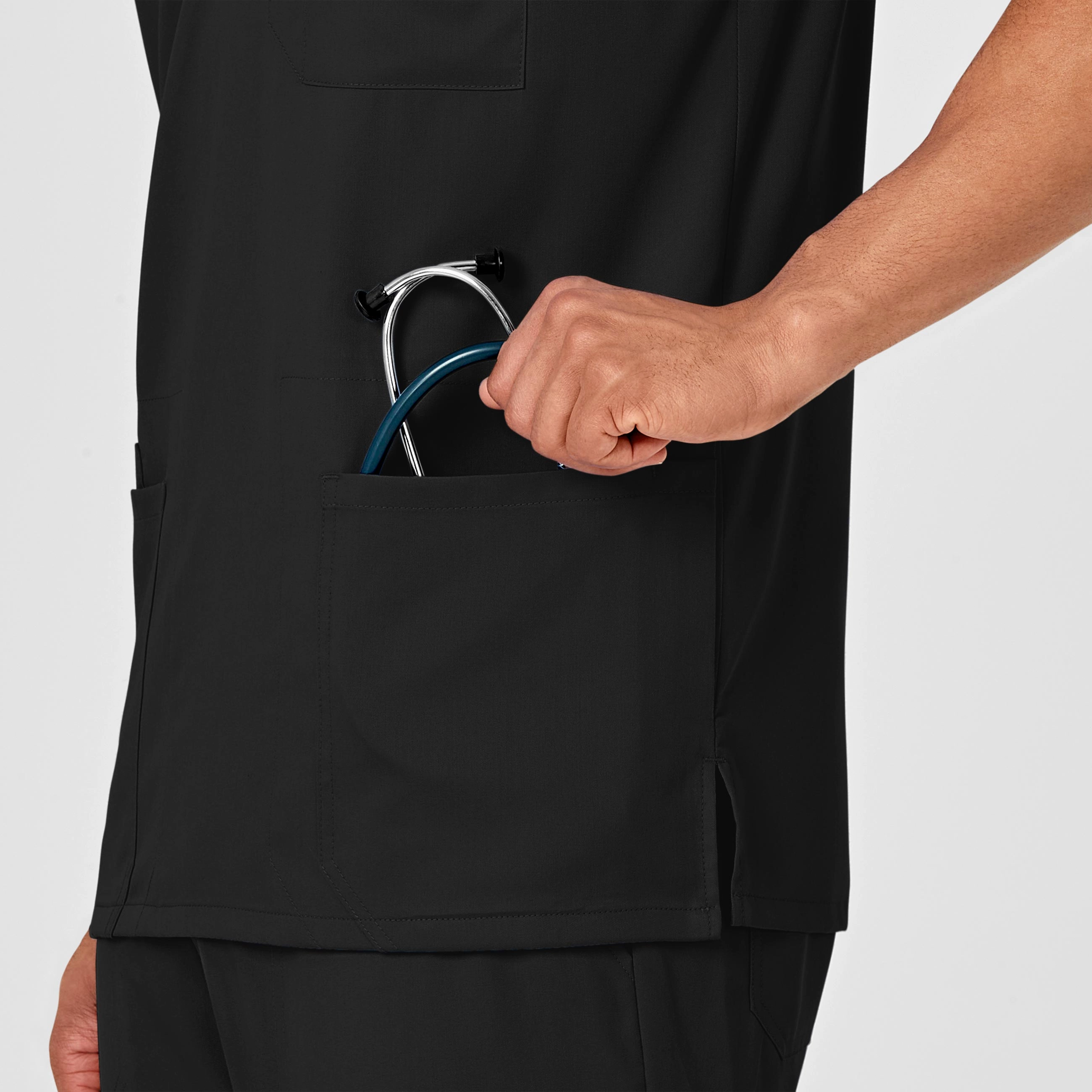PRO Men's Multi-Pocket V-Neck Scrub Top - Black
