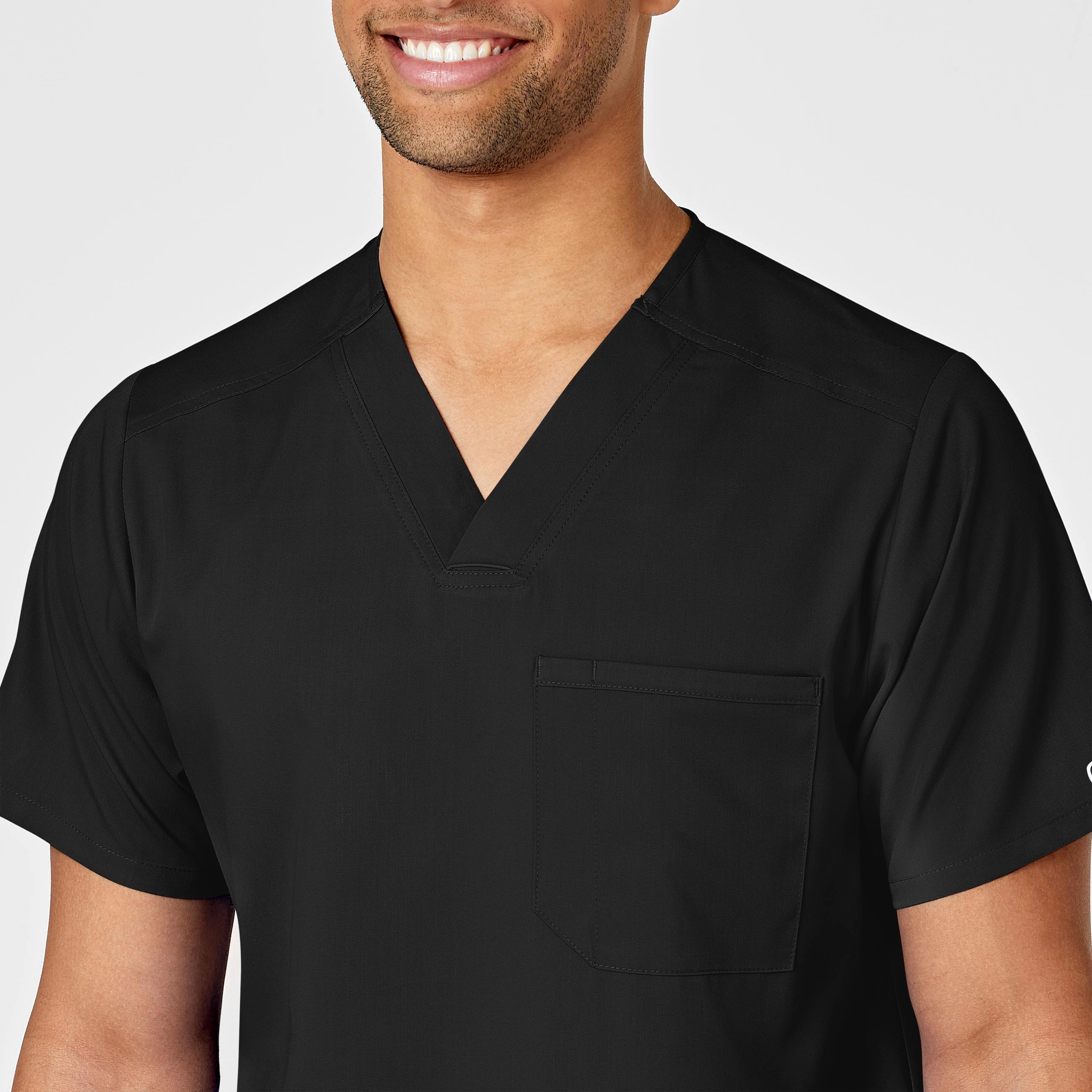 PRO Men's Multi-Pocket V-Neck Scrub Top - Black