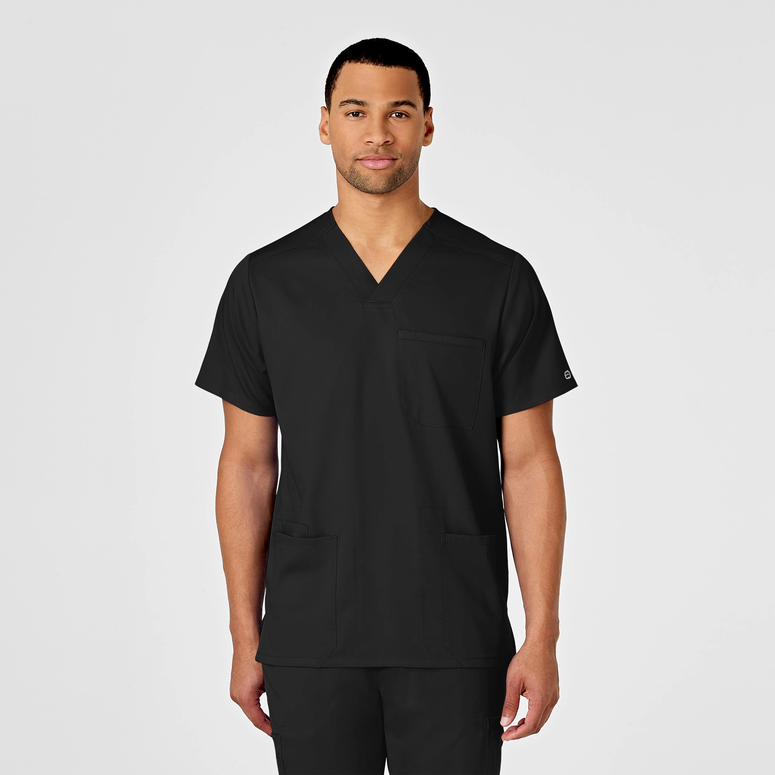 PRO Men's Multi-Pocket V-Neck Scrub Top - Black