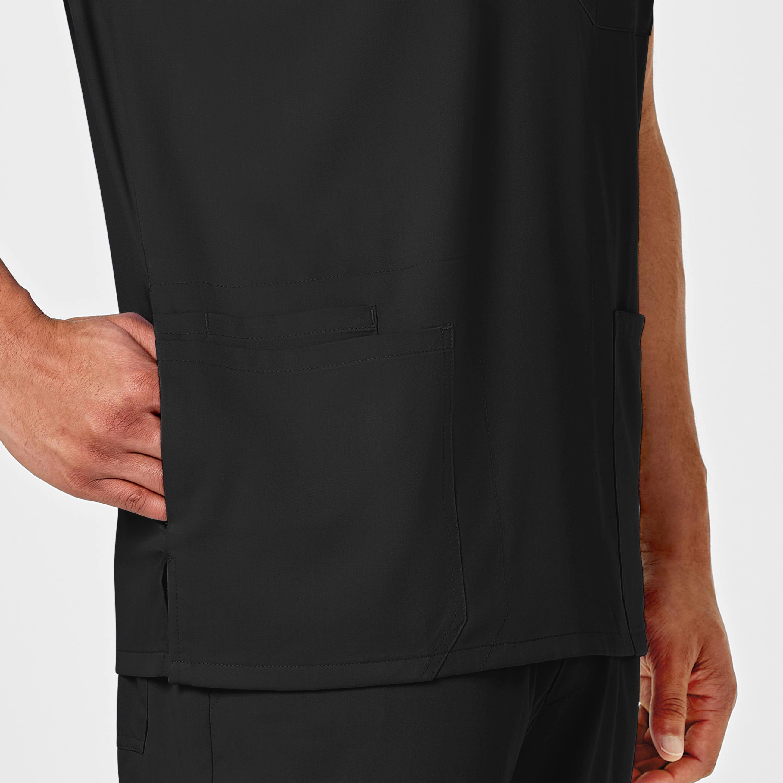 PRO Men's Multi-Pocket V-Neck Scrub Top - Black