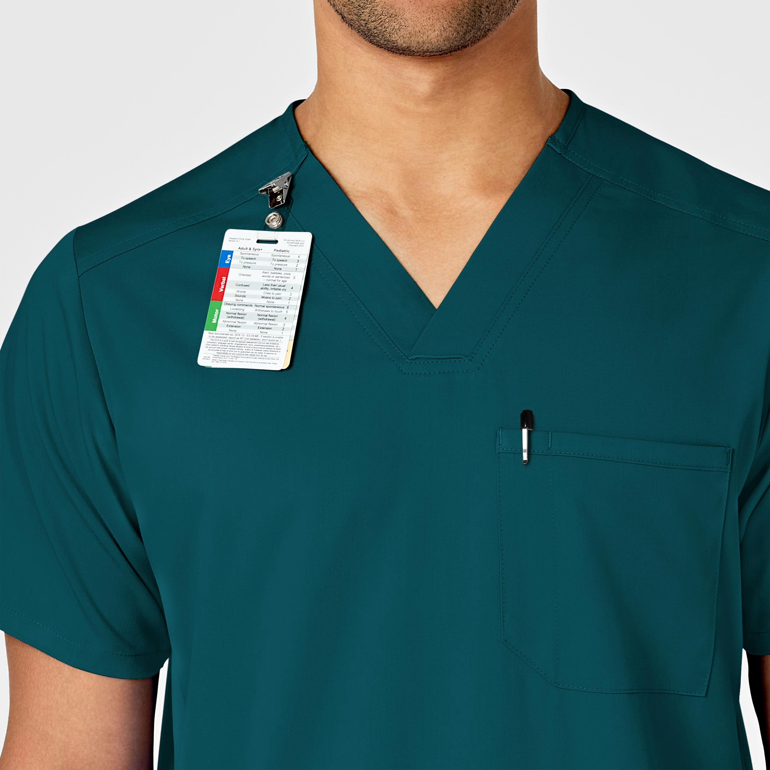 PRO Men's Multi-Pocket V-Neck Scrub Top - Caribbean