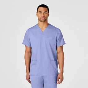 PRO Men's Multi-Pocket V-Neck Scrub Top - Ceil Blue