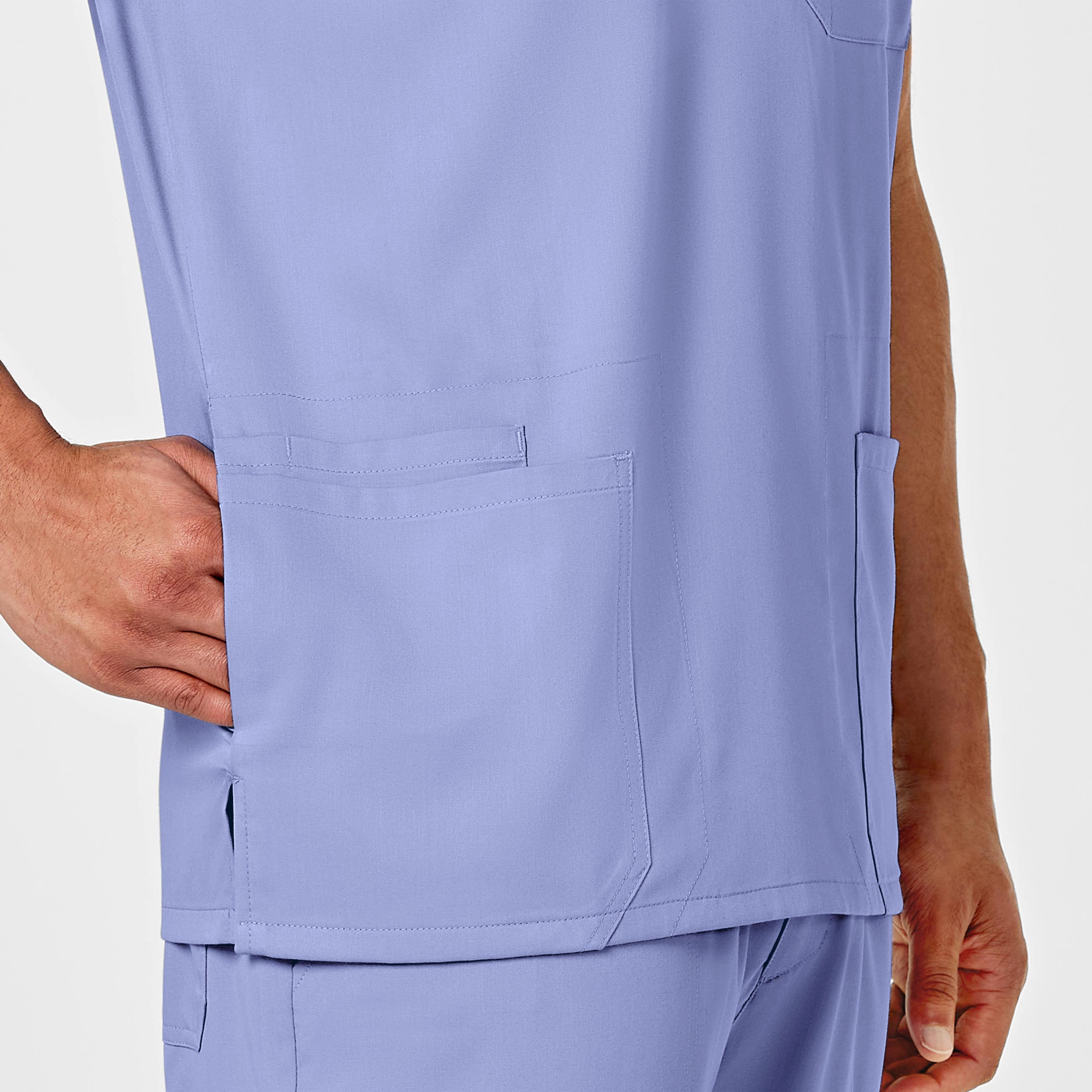 PRO Men's Multi-Pocket V-Neck Scrub Top - Ceil Blue