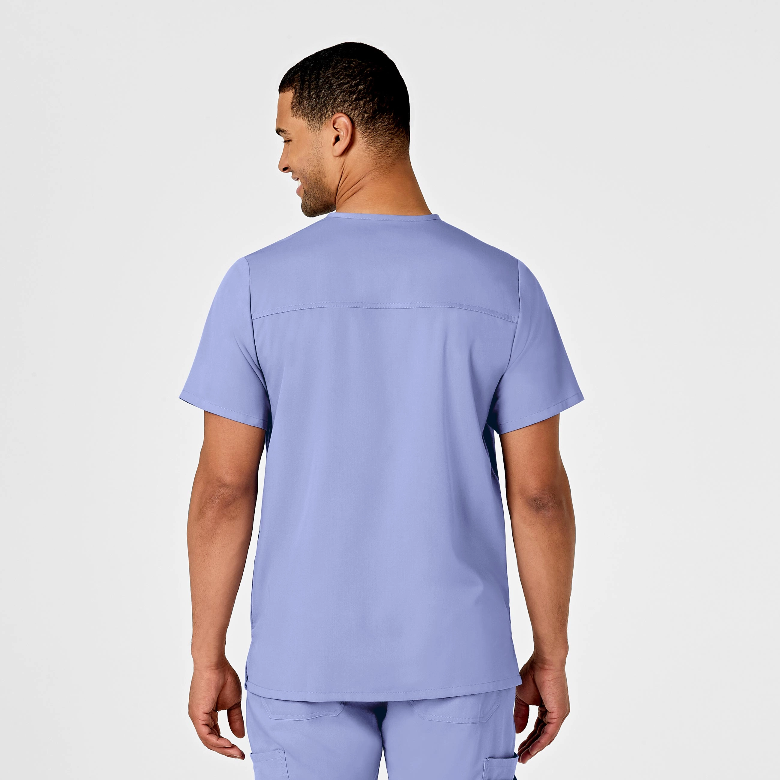 PRO Men's Multi-Pocket V-Neck Scrub Top - Ceil Blue