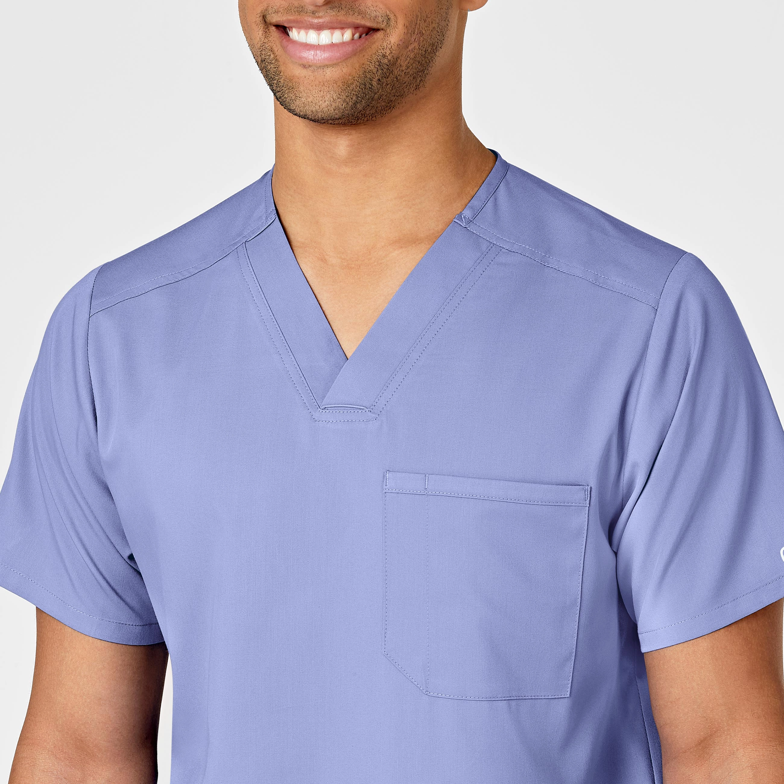 PRO Men's Multi-Pocket V-Neck Scrub Top - Ceil Blue