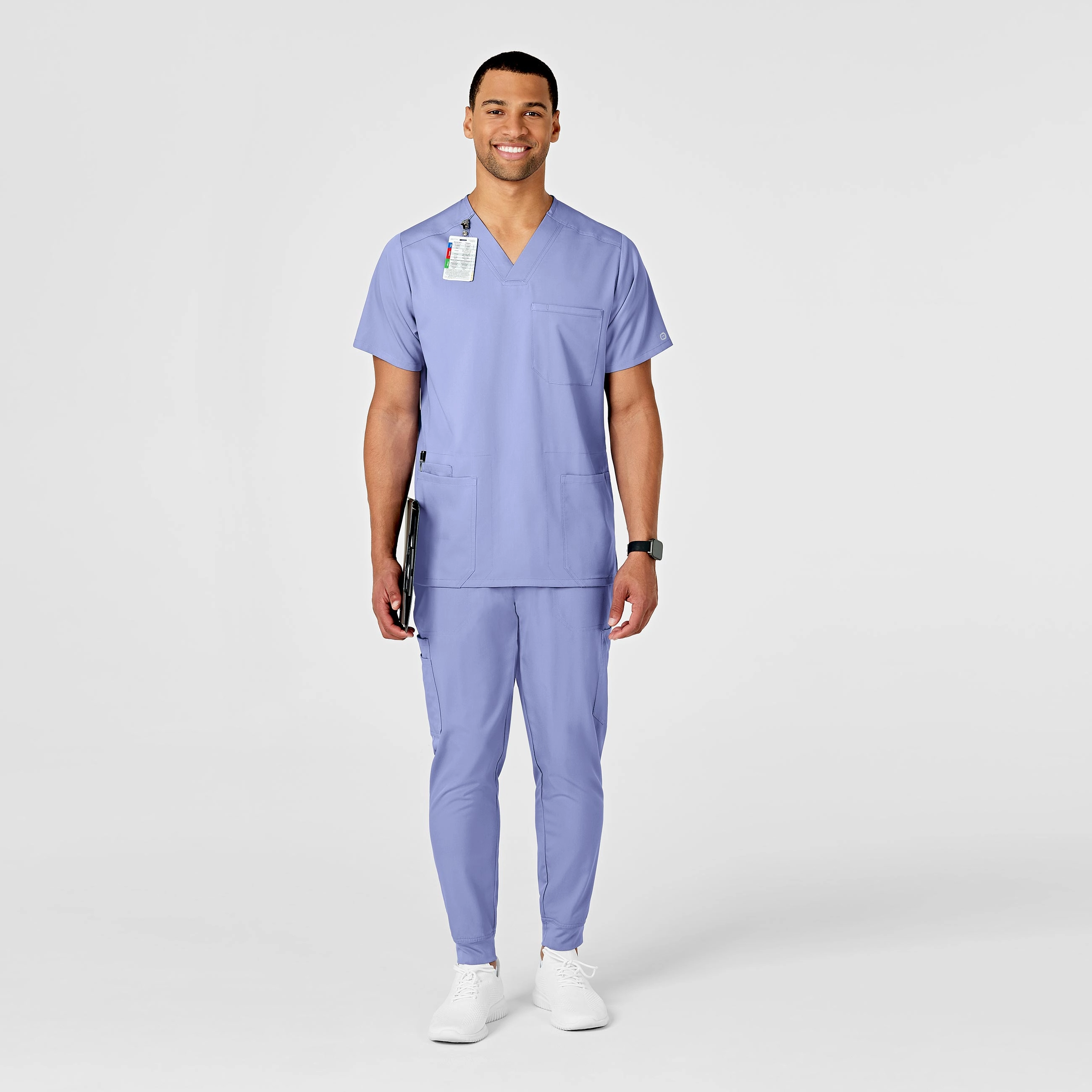 PRO Men's Multi-Pocket V-Neck Scrub Top - Ceil Blue