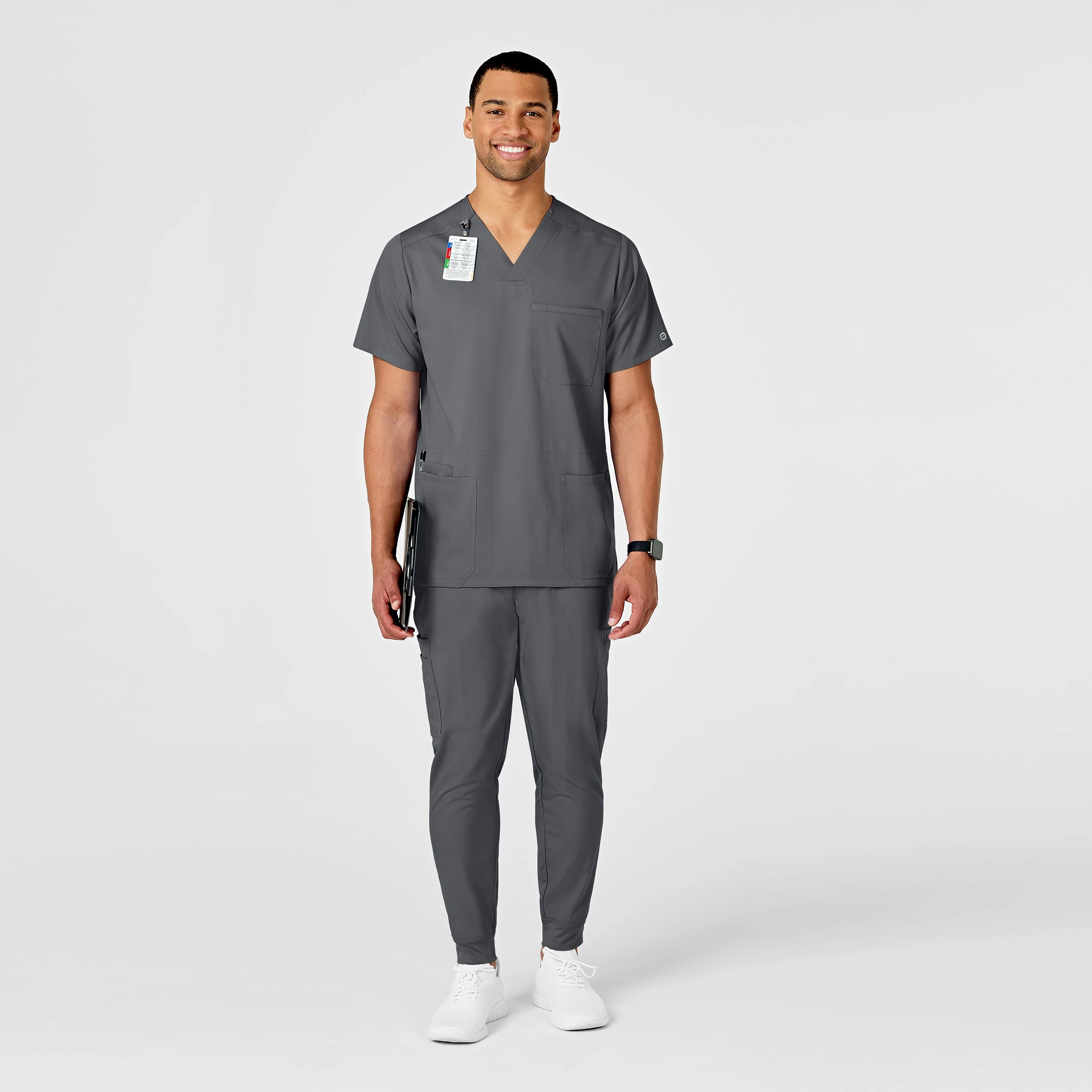 PRO Men's Multi-Pocket V-Neck Scrub Top - Pewter