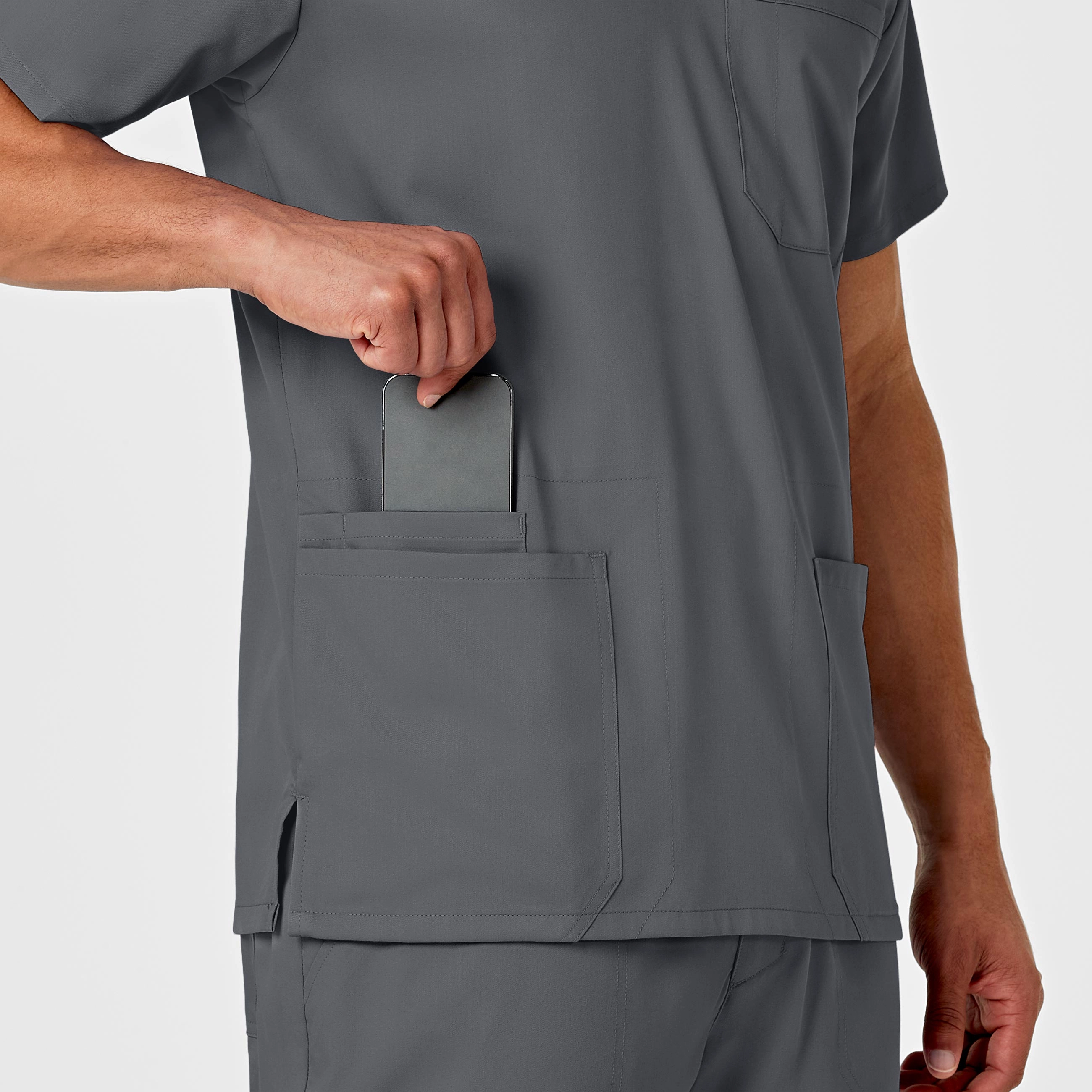 PRO Men's Multi-Pocket V-Neck Scrub Top - Pewter